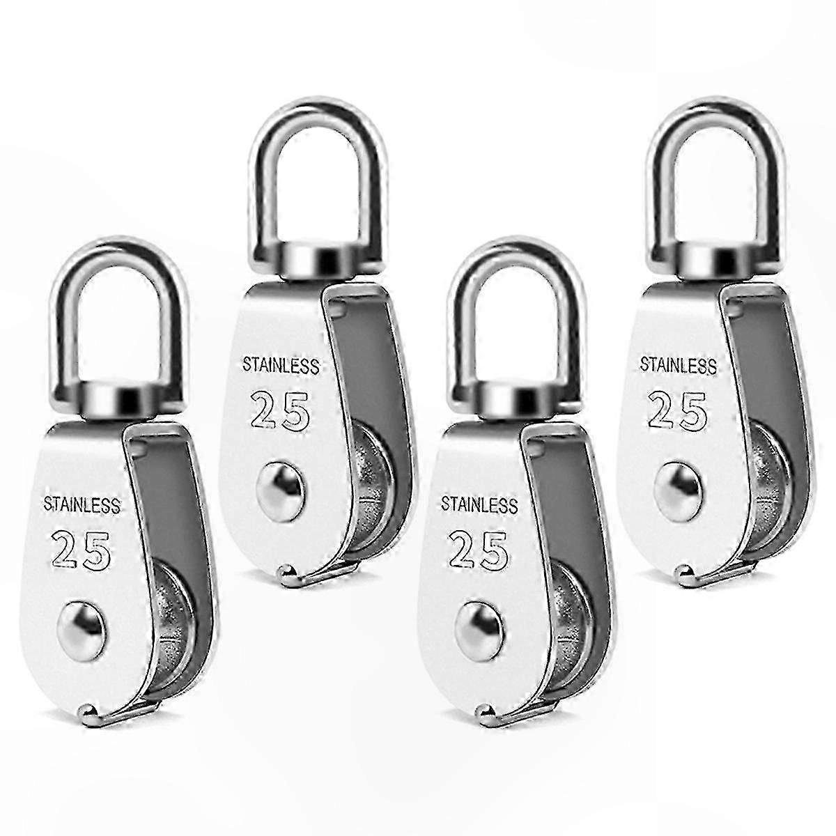 Heavy Duty 304 Stainless Steel Snatch Block with Swivel Hook, Compatible with 1/4In Rope for Lifting and Rigging Applications
