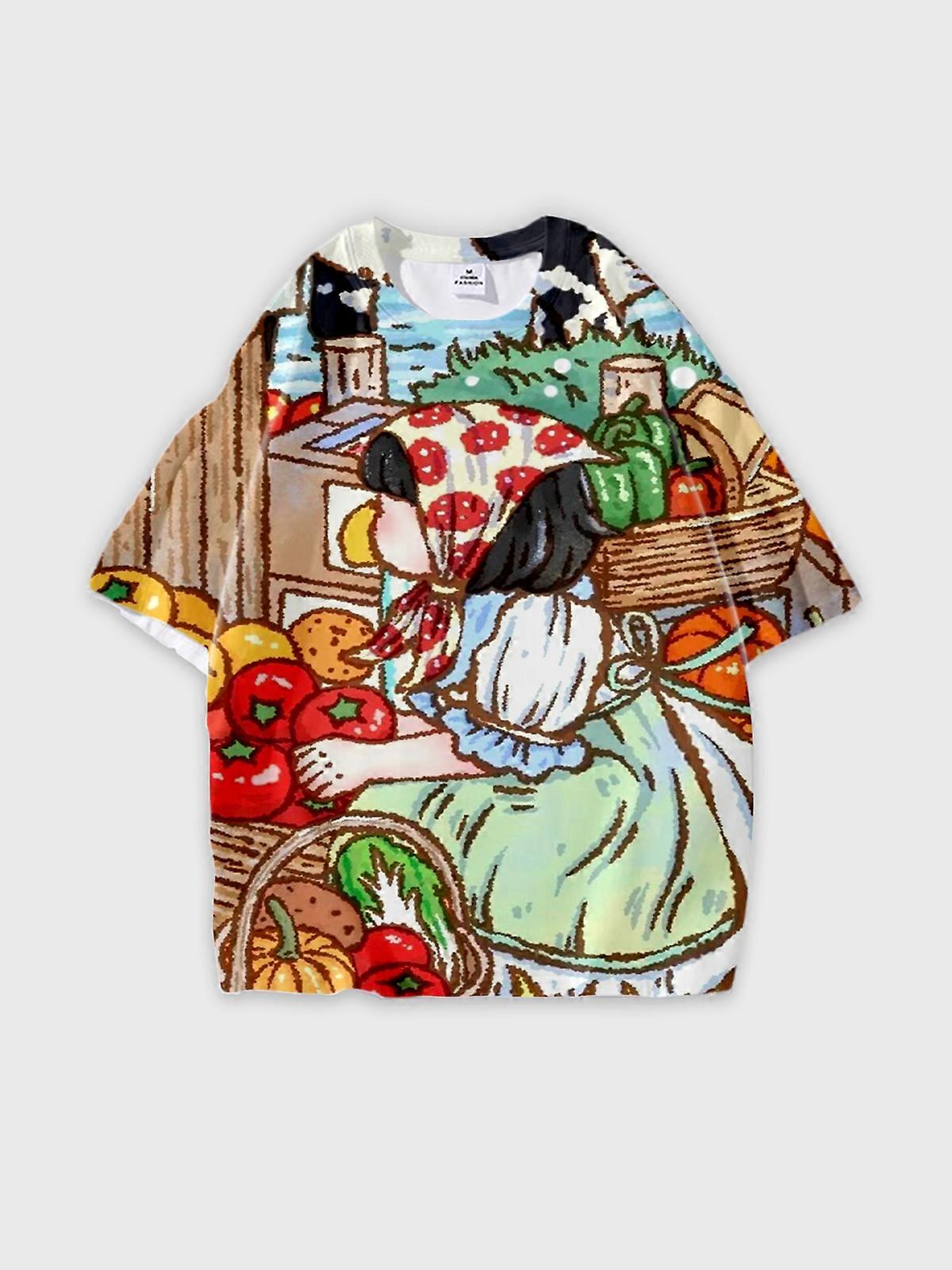 T-Shirt Short Sleeve Round Neck, Summer Casual Loose Graphic Tee, Unisex Pattern V2991