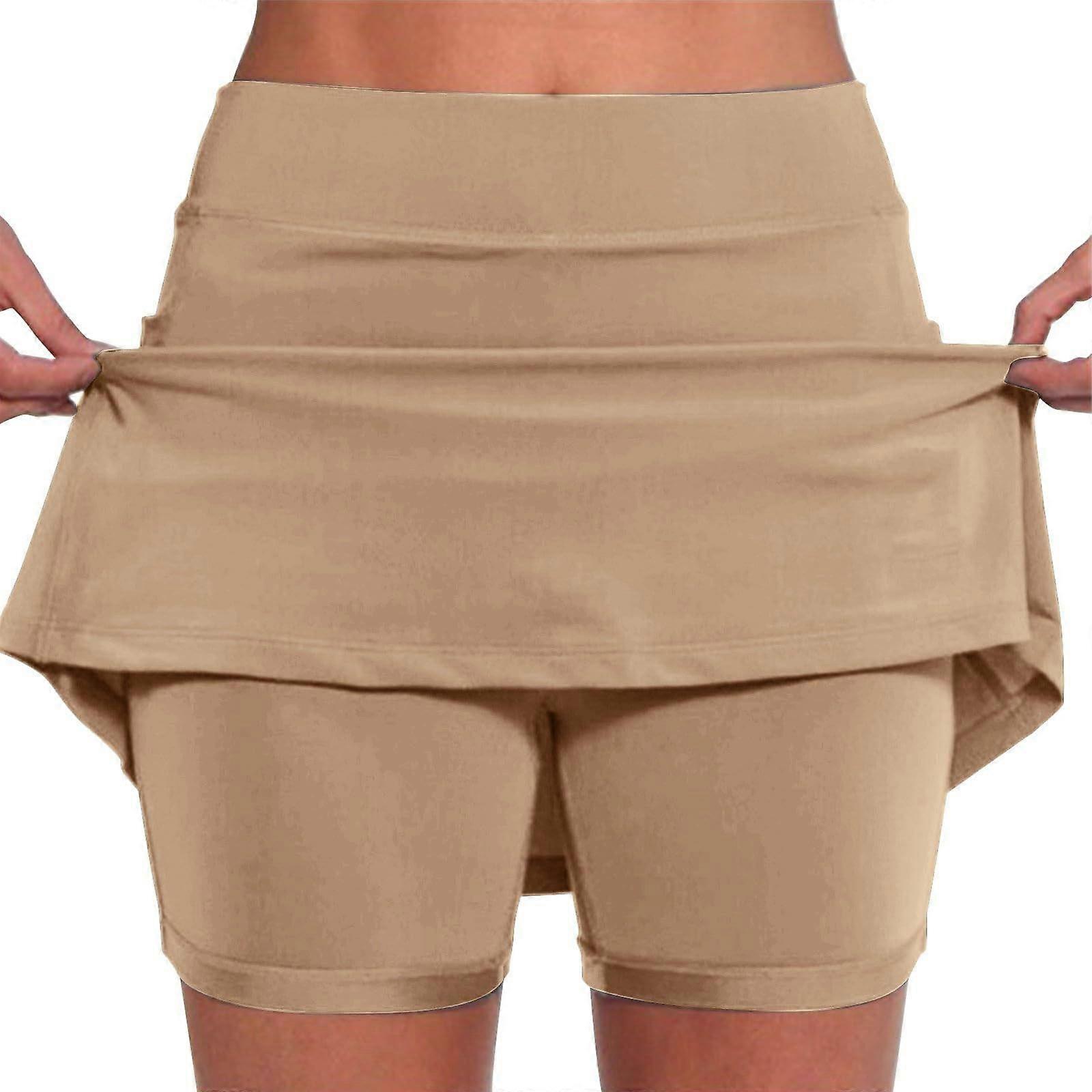 Women's Mid Waist Sports Skirt with Shorts & Pockets