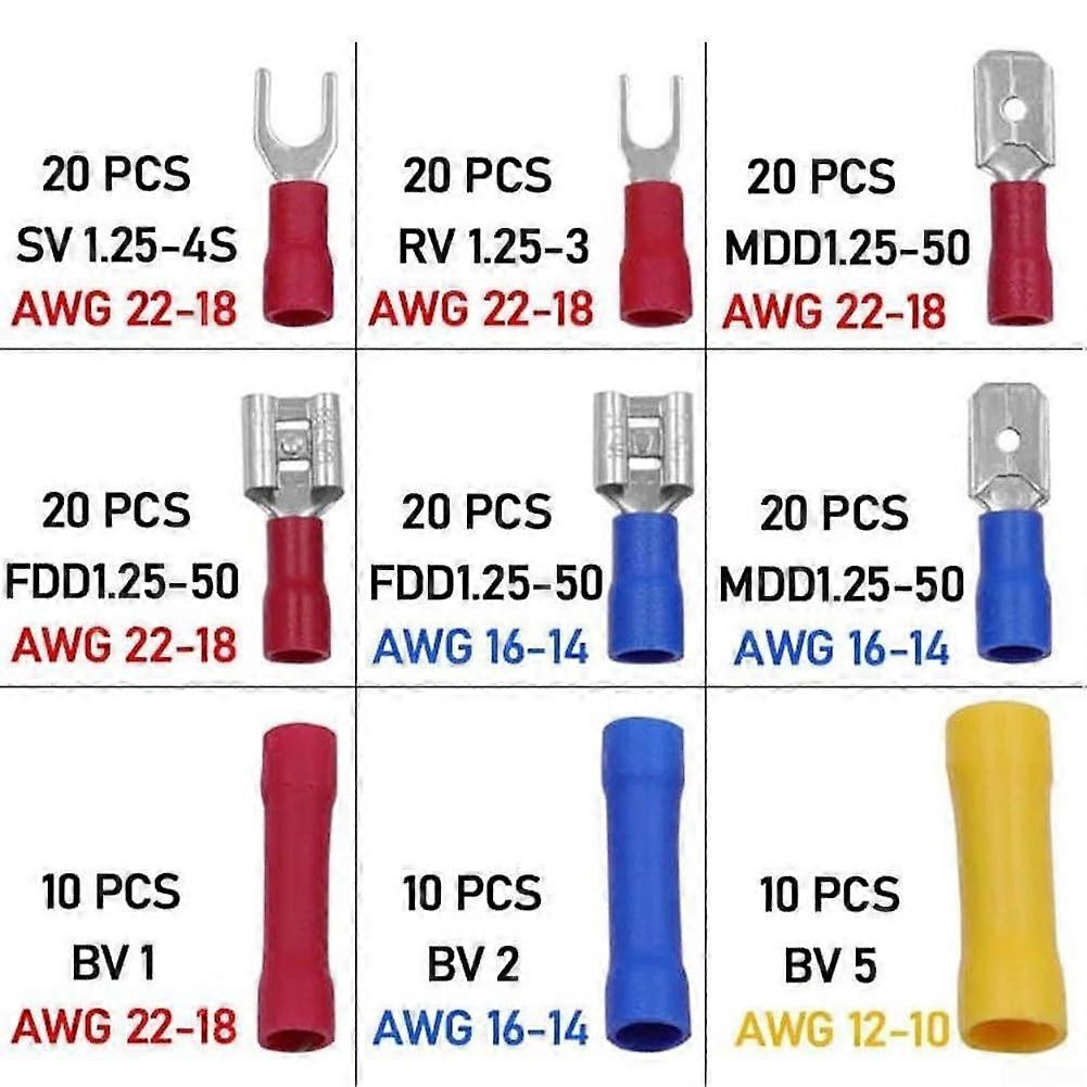Forked Spade Terminals Round, 300Piece Set, Easy Handling, Reliable Conductivity, MultiFunction