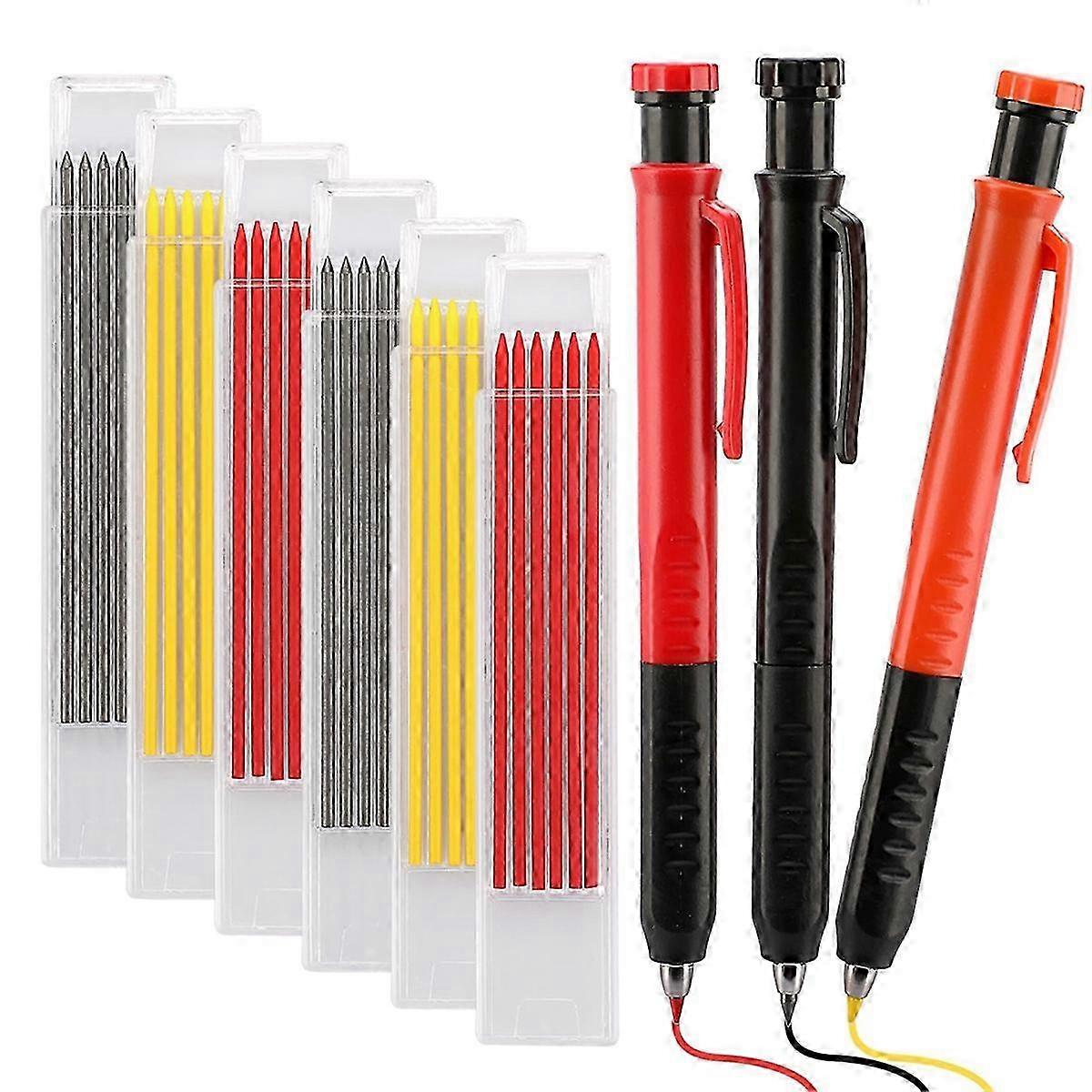 Mechanical Carpenter Pencil Set - 3 Carpenter Pencils with 36PCS 2.8mm Refills & Built-in Sharpener,Construction Pencils
