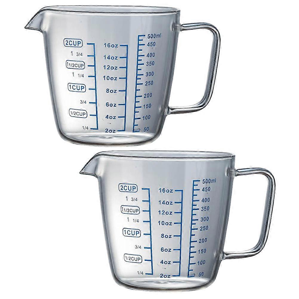 Measuring Glass Cups Handled Cylinder Shape Kitchen Use Clear Measurement 4.32x4.13x2.95 In 2Pcs