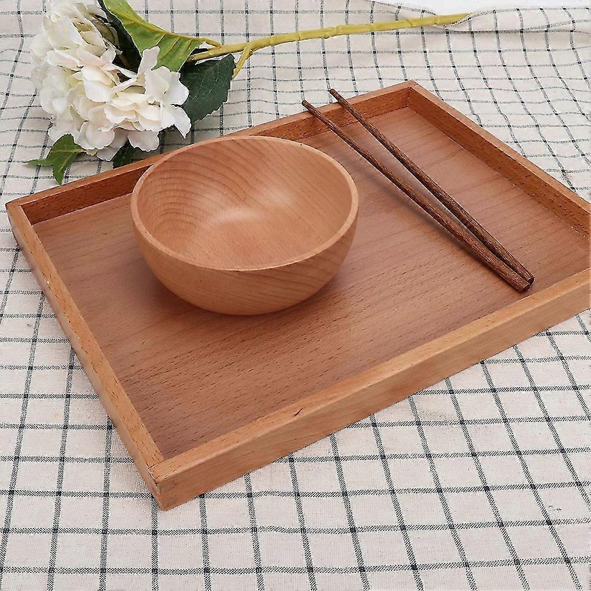 Wooden Tea Cup Tray Rectangle Coffee Plate Holder Snack Serving Tableware Storage