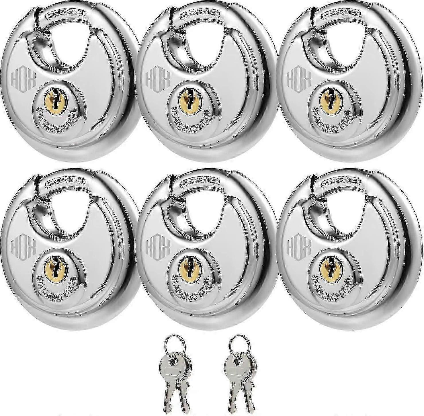 قفل قرصي بمفتاح ، أقفال من الفولاذ المقاوم للصدأ على حد سواء ، أقفال شديدة التحمل ، مقاومة للماء والصدأ مع قيد 3/8 بوصة ، جسم عريض 2-3 / 4 بوصة