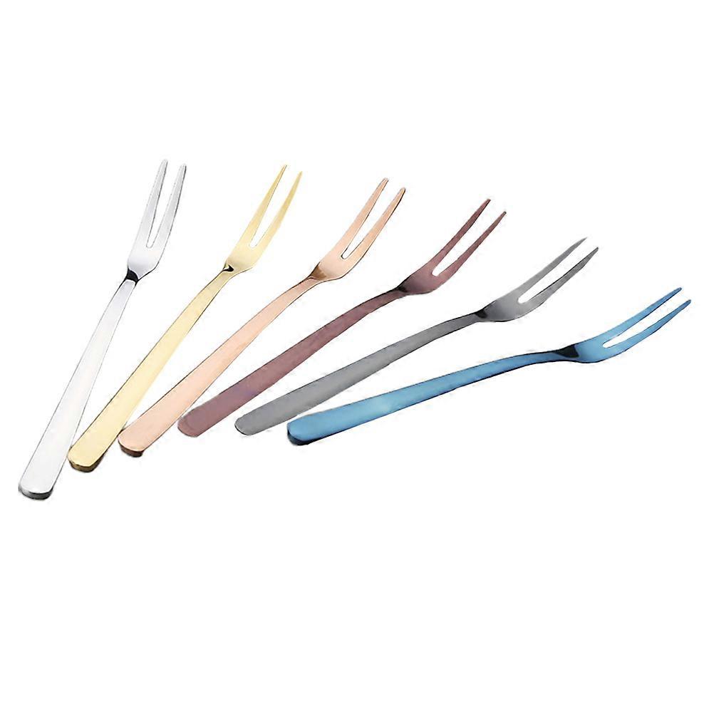 Dessert Forks Stainless Steel 6Pcs Stylish Assorted Color Fork Shape Tableware For Various Parties 13.5X1.8Cm