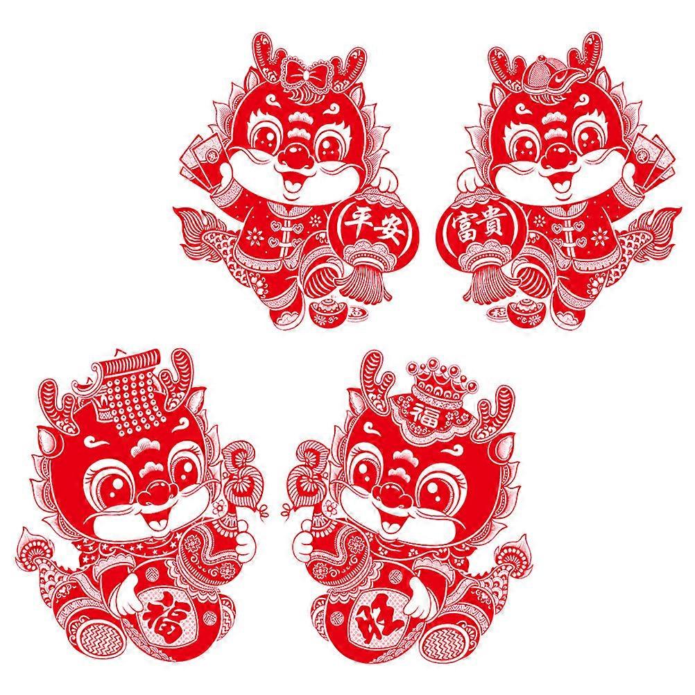 Red Window Stickers Chinese New Year Electrostatic Flocking Clings 8Pairs