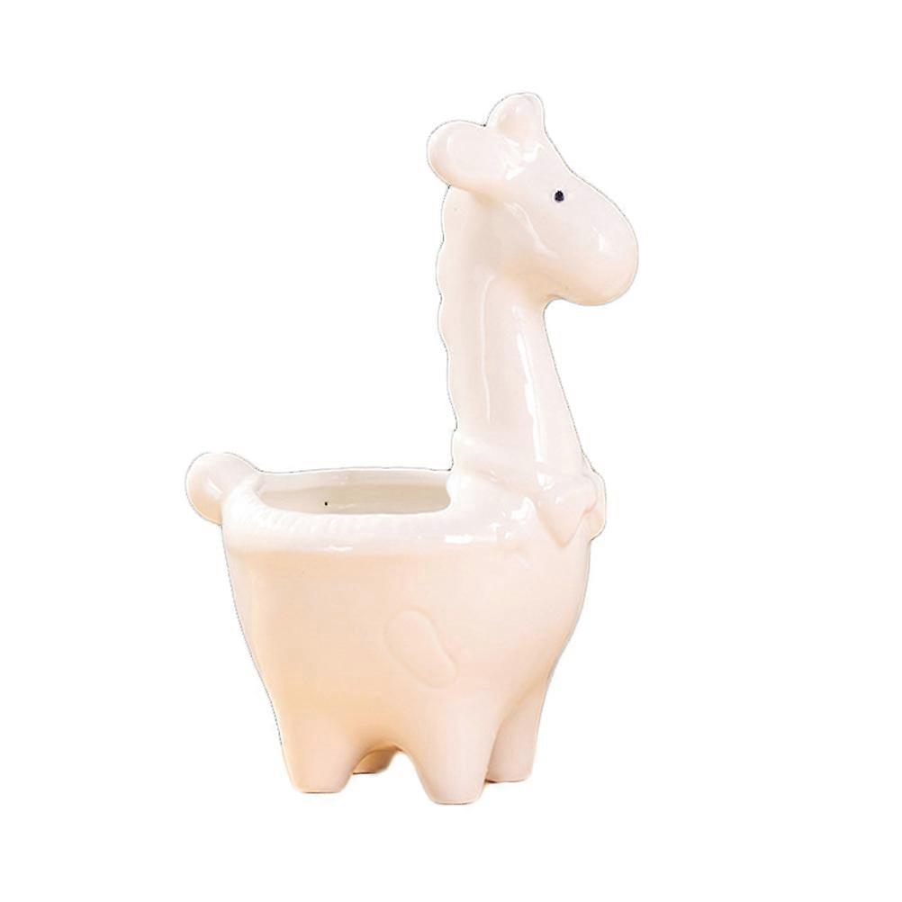 Ceramic Planter Giraffe Design Flower Pot for Succulent 2Pcs White