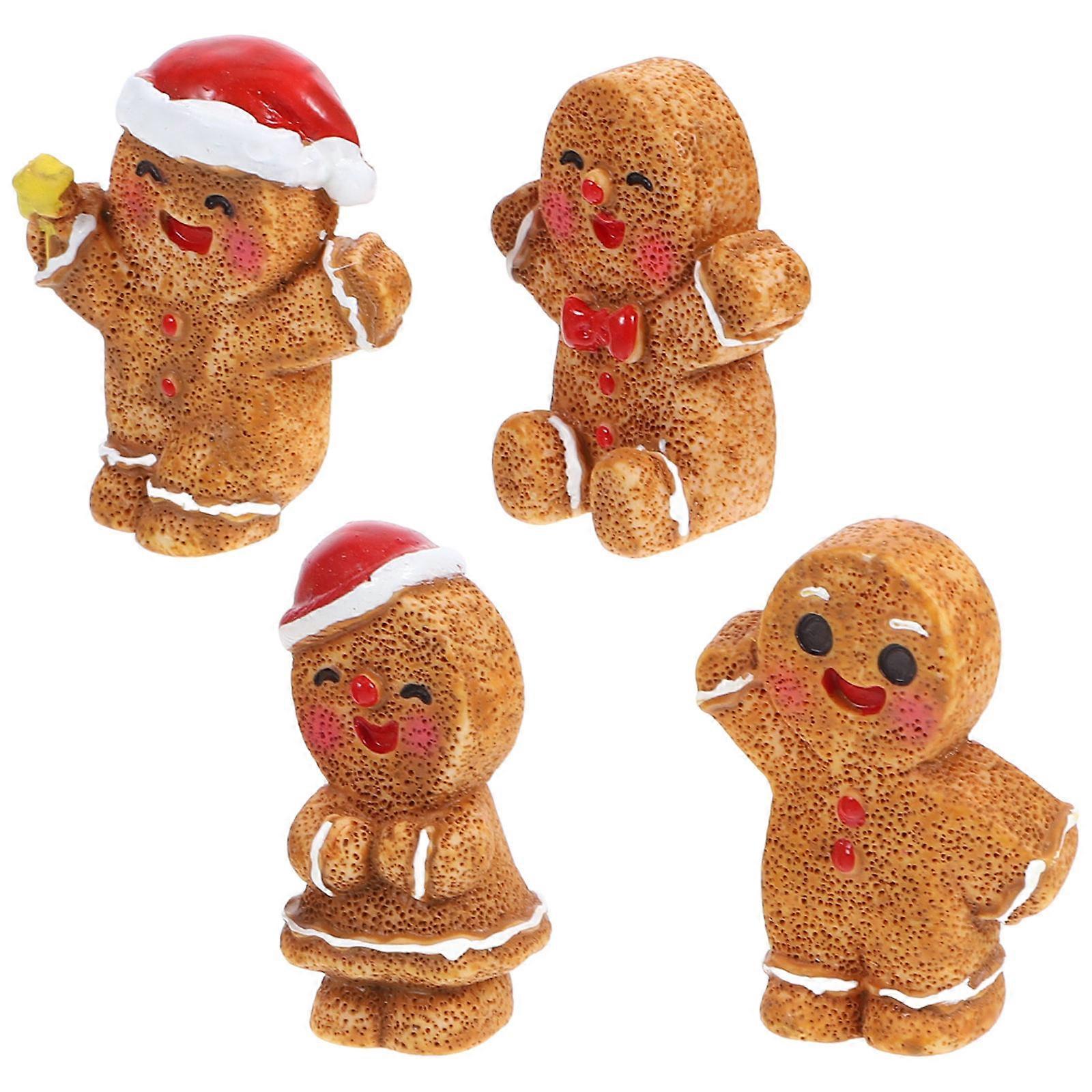 Mini Gingerbread Man Figurines Decorations for Home 4Pcs Resin
