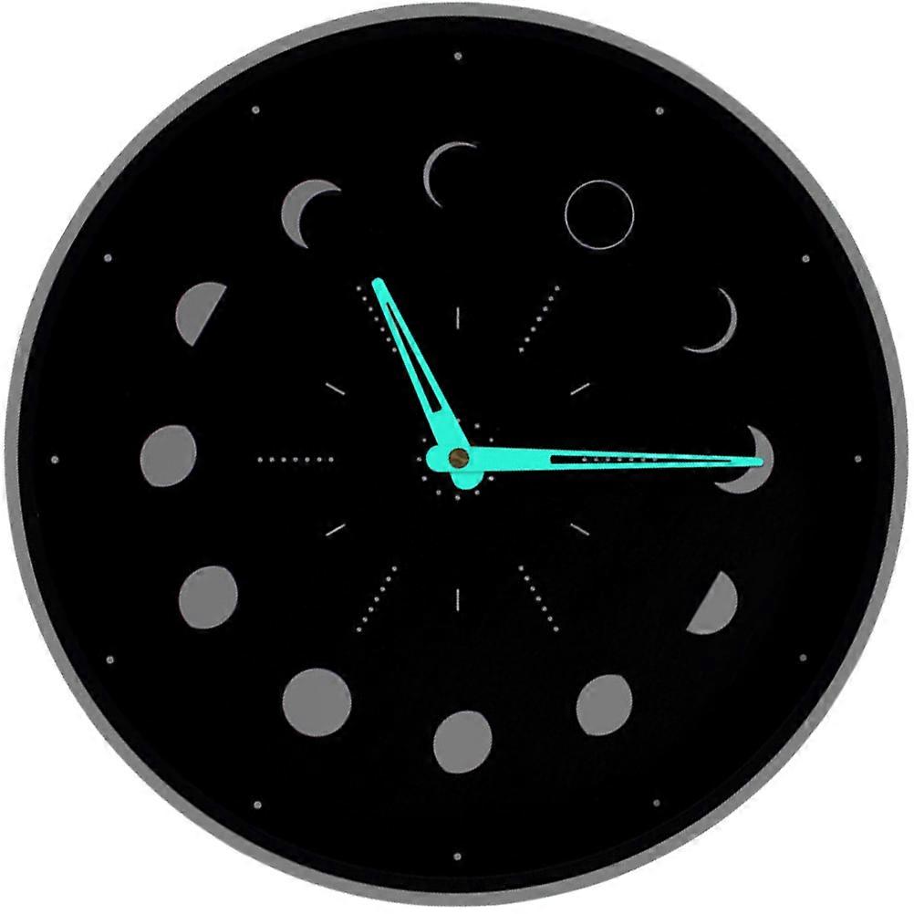 Silent Operation Moon Phase Wall Clock Round Black Wood Suitable For Kitchen Dining Room 1Pack