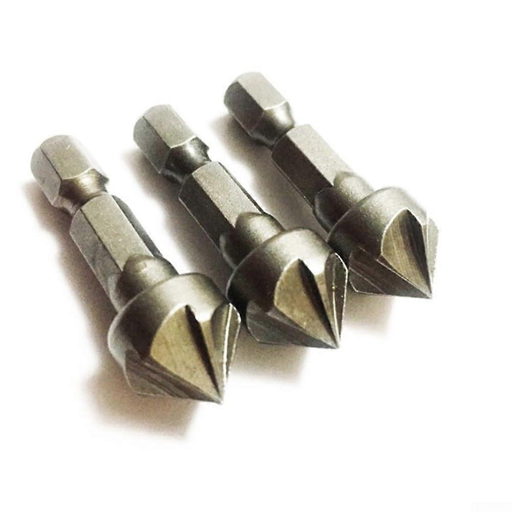 Chamfer Drill Bits Set 3 Pcs 6 Flute HCS Design for Deburring Wooden Plastic Plates Compatible with Standard Drill