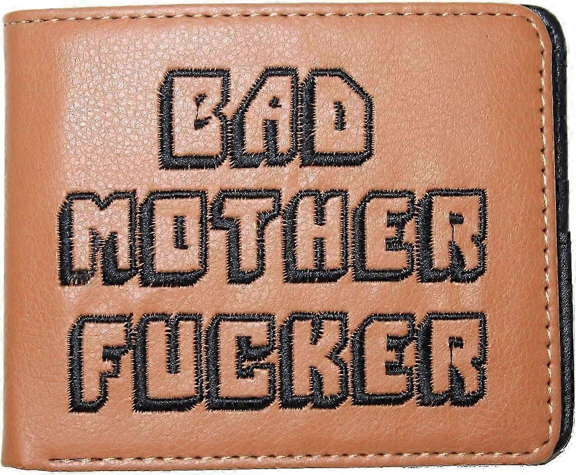 BAD MOTHER F***ER 低俗小说 双折 棕色 男士钱包 刺绣 硬币 卡片 笔记 默认标题，多色，11.5x9 厘米 （4.5''x3.5''）