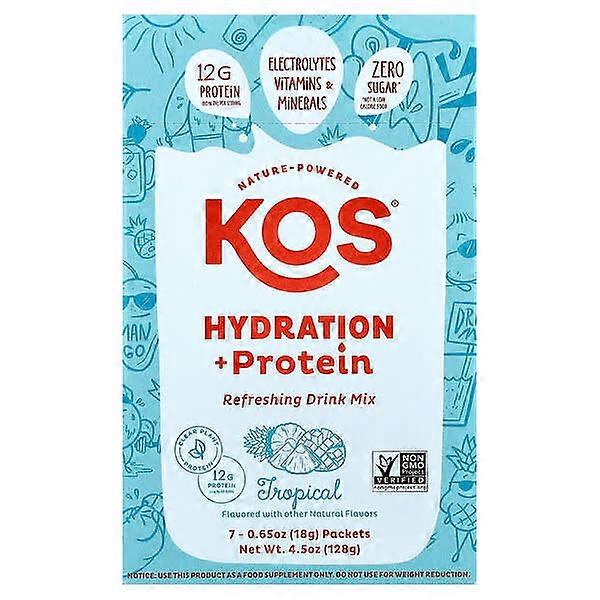 KOS, Hydration + Protein, Refreshing Drink Mix, Tropical , 7 Packets, 0.65 oz (18 g) Each