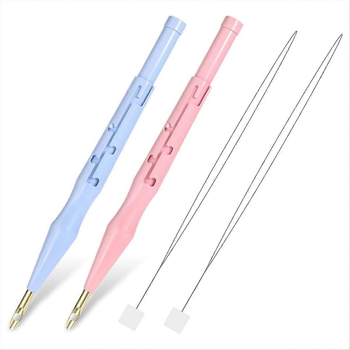2 Pack Adjustable Embroidery Punch Needle Pen Tool, Punch Needles Adjustable Sewing Threader Needles
