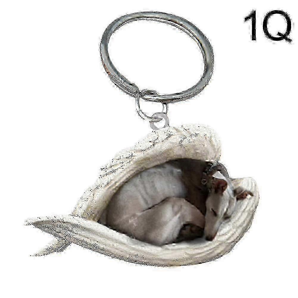 Mignon ange endormi chien porte-clés - Lévrier aile pendentif cadeau