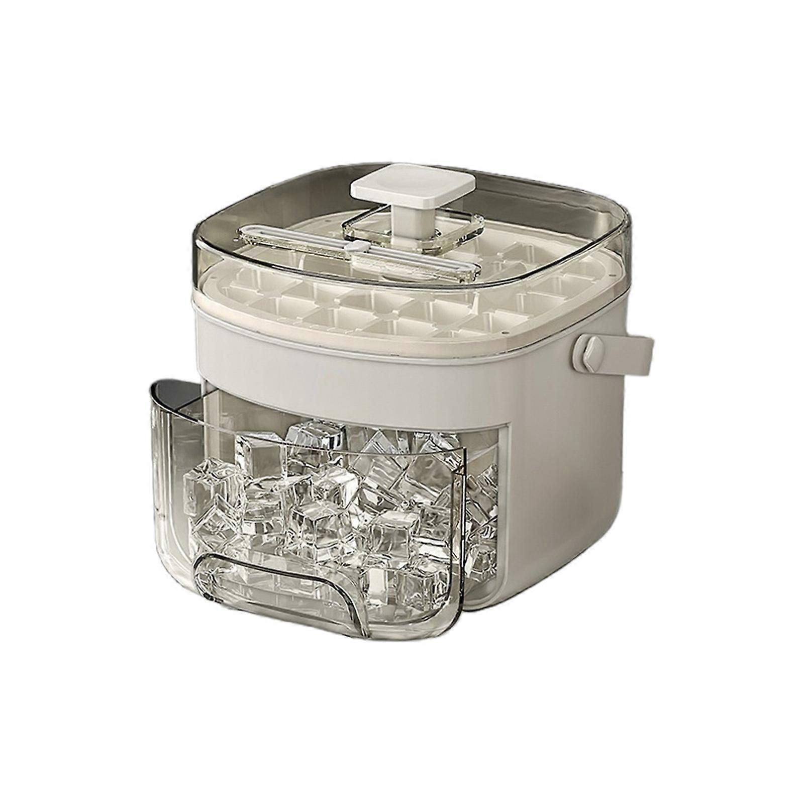 Quick Releases Ice Cubes Molds 2 Piece Set with 48 Double Layer Cavities Press Type Designs for Effortlessly Ice Removal Includes Ice Scoops  White