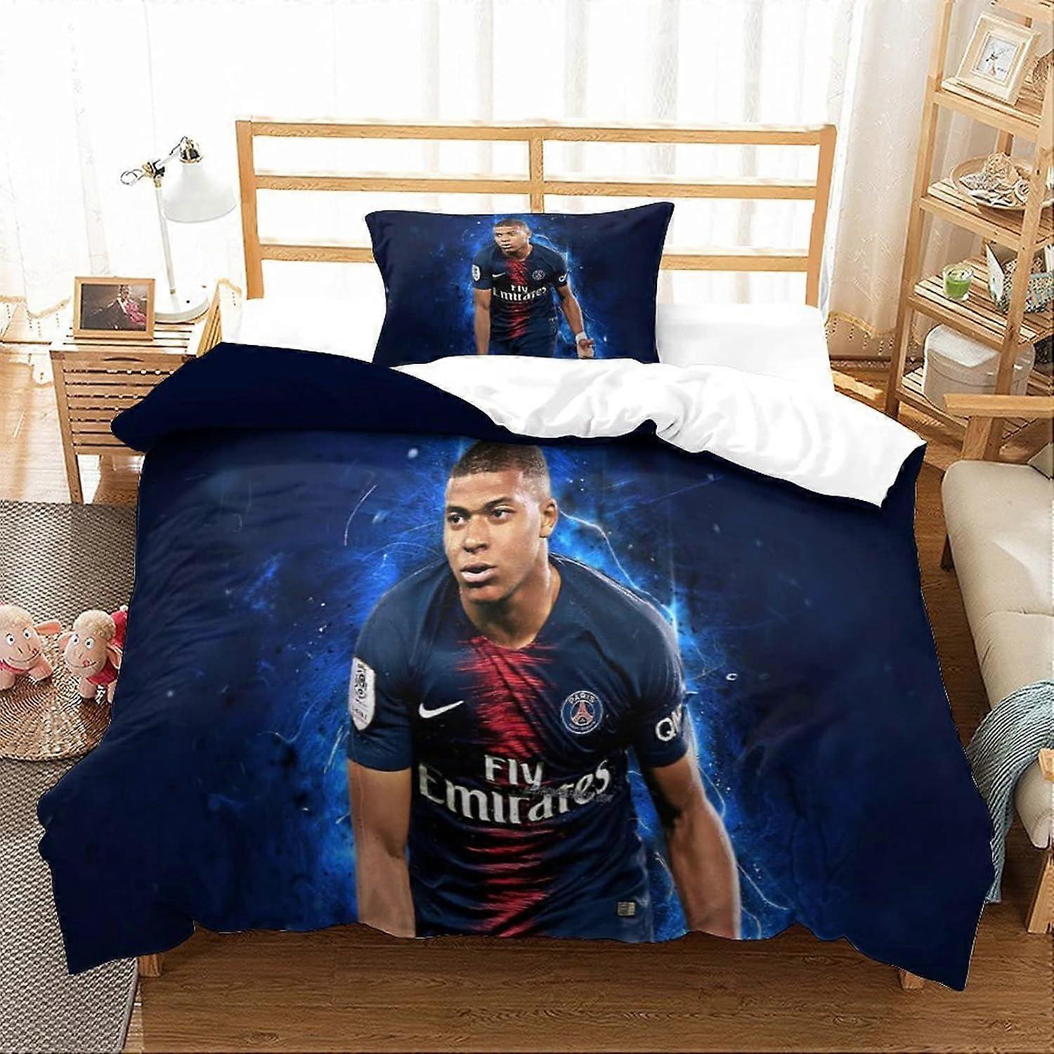 Copa do Mundo 3D Digital Print Bedding Sets com Creative Football Superstar Kylian Mbappé Duvet Cover Sets Capa de colcha de microfibra macia com zíper Closur