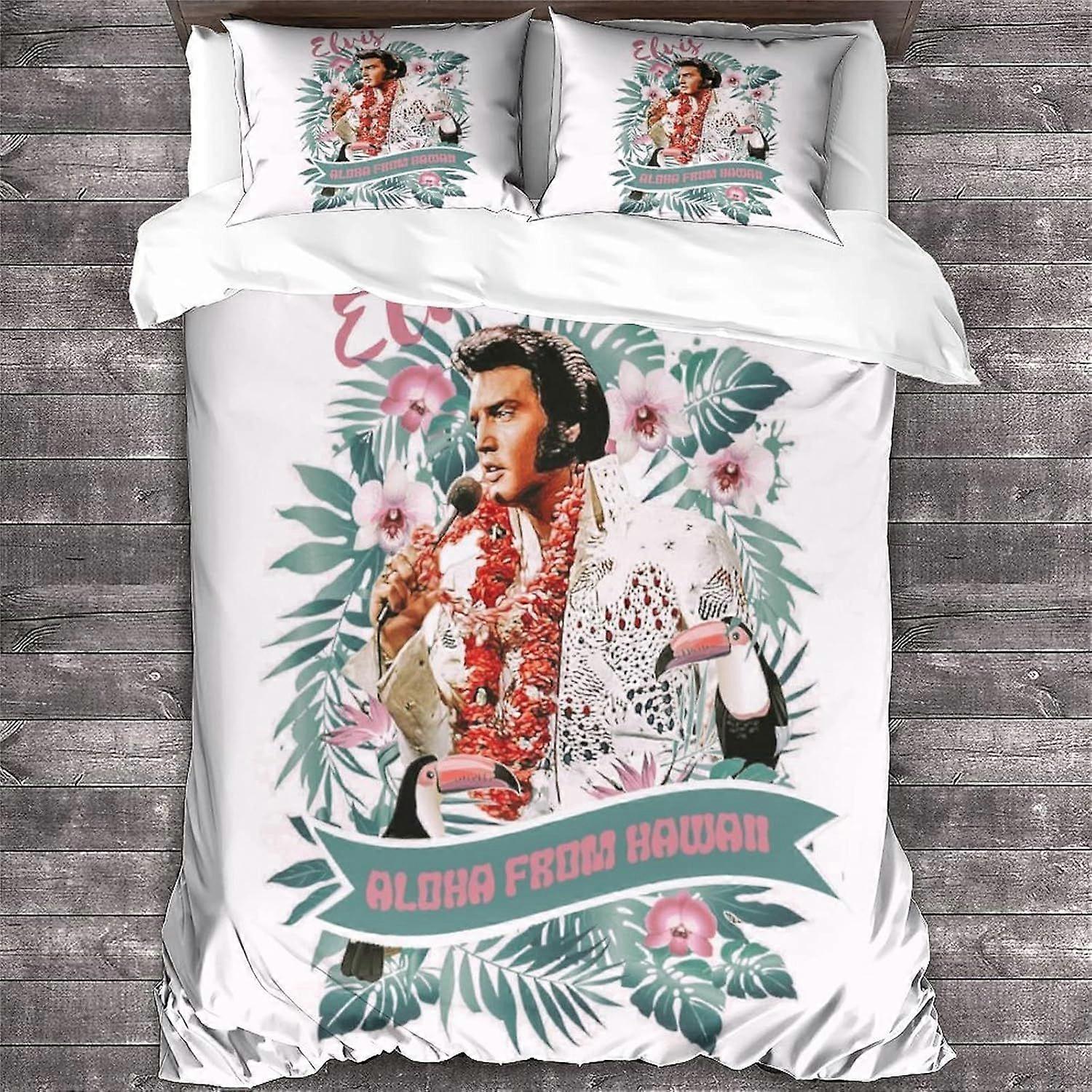 3 peças Elvis Presley capa edredom com fronhas, cantor estampa roupa de cama com fecho com zíper, Rock 'n' Roll colcha capa rei