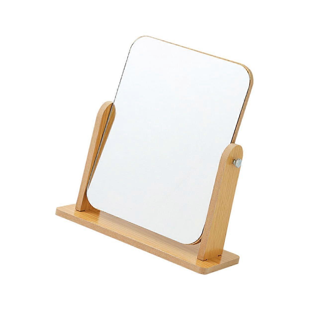 Wooden Makeup Mirror with 360 Degree Rotation Stand for Vanity Desk and Cosmetic Use