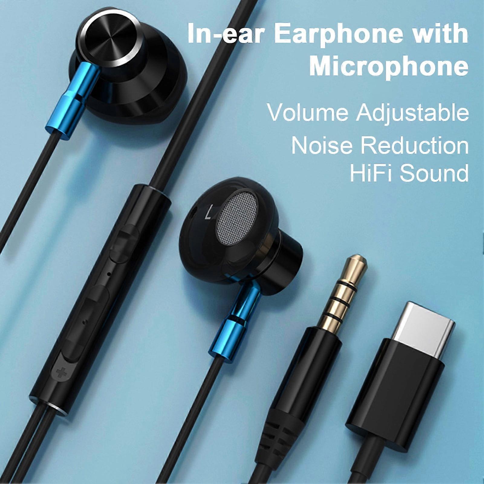 SUSUchens Wired Headphone Noise Reduction HiFi Sound Volume Adjustable 3.5mm Plug Type-C Interface Ergonomic In-ear Earphone with Microphone Type-C