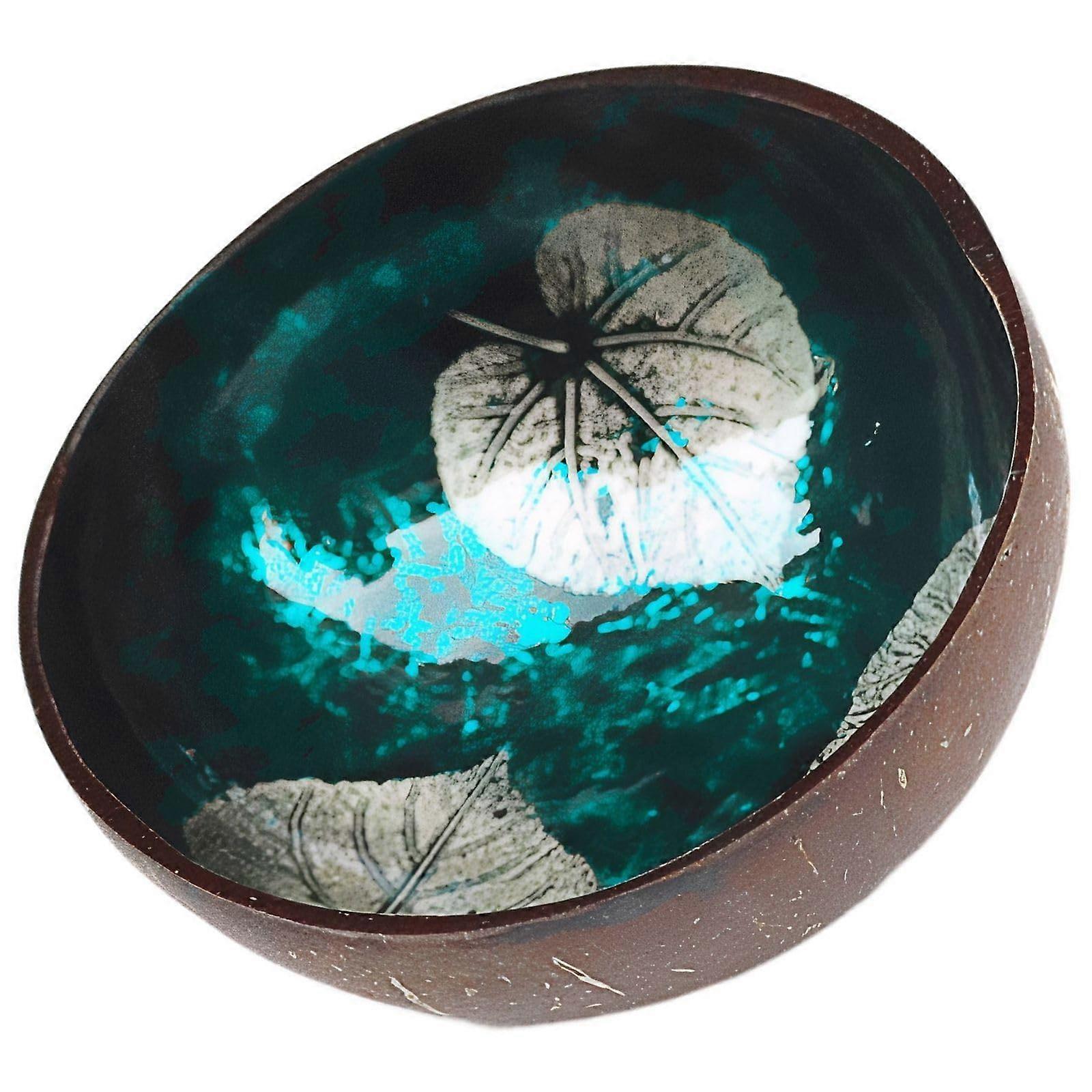 Decorative Wooden Bowl with Artistic Leaf Pattern, Handcrafted EcoFriendly Cyan Serving Bowl