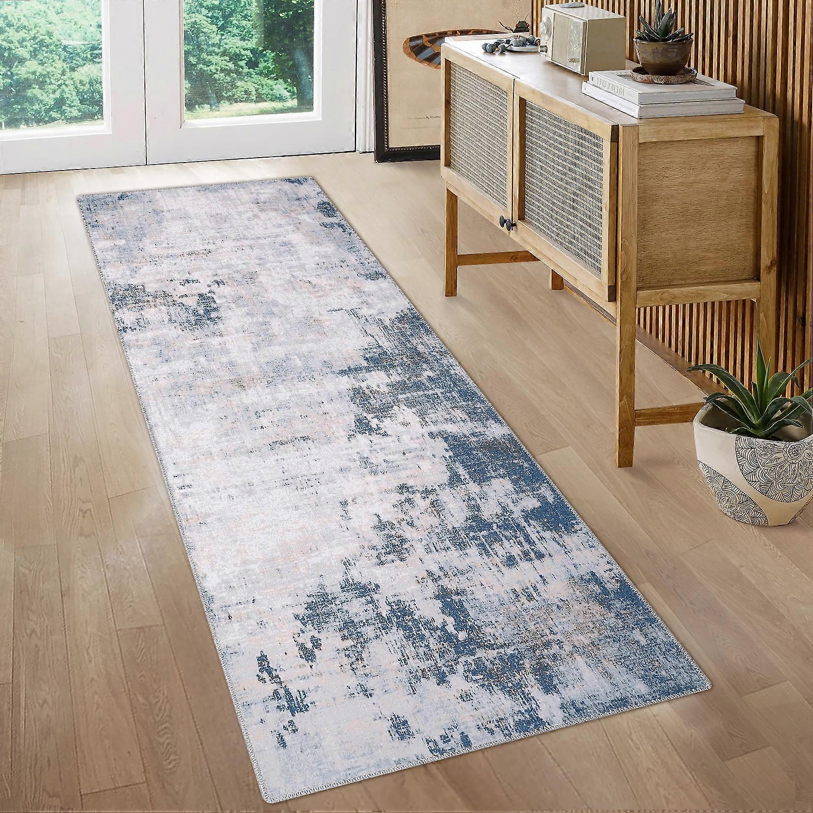 Haperlare Modern Runner Rug Abstract Runner Rug Washable Rugs for Hallway Boho Runner Rug Soft Non Slip Indoor Carpet, 2' x 6' Blue/Brown