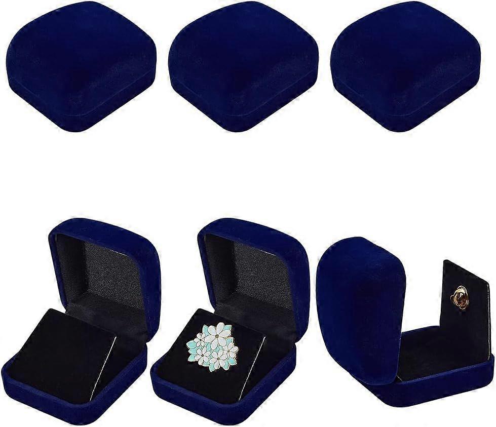 6 Pcs Midnight Blue Velvet Badge Package Box 30mm Single Lapel Badge Display Holders Rectangle Medal Lapel Pin Storage Box Challenge Coin Presentation