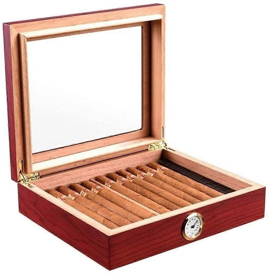 Handmade Cigar Humidor Box with Hygrometer and Humidifier, Desktop Storage for 2025 Cigars