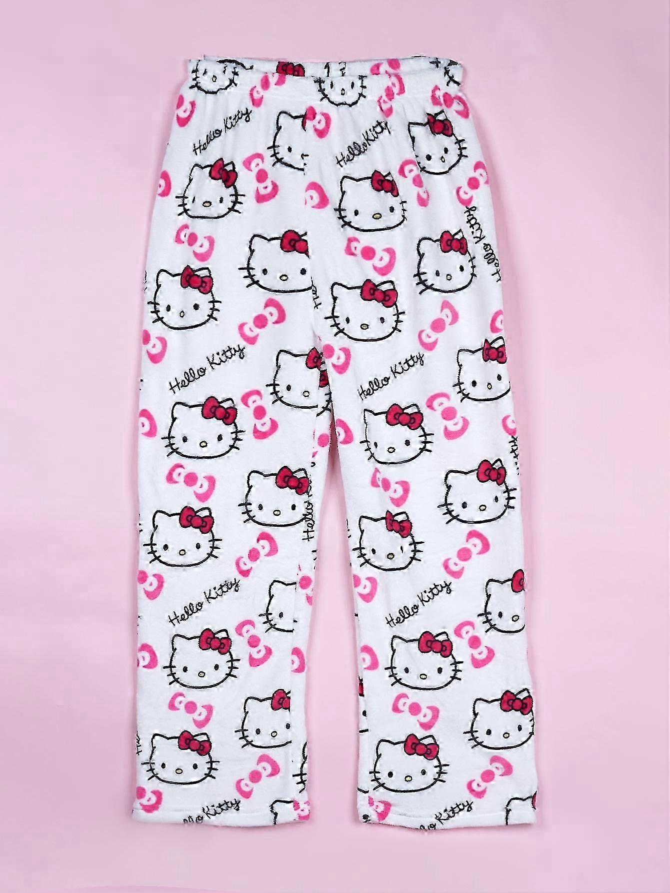Jesenné a zimné flanelové mäkké, lepkavé, teplé dlhé pyžamové nohavice pre dámy a pánov s mačičkou Hello Kitty