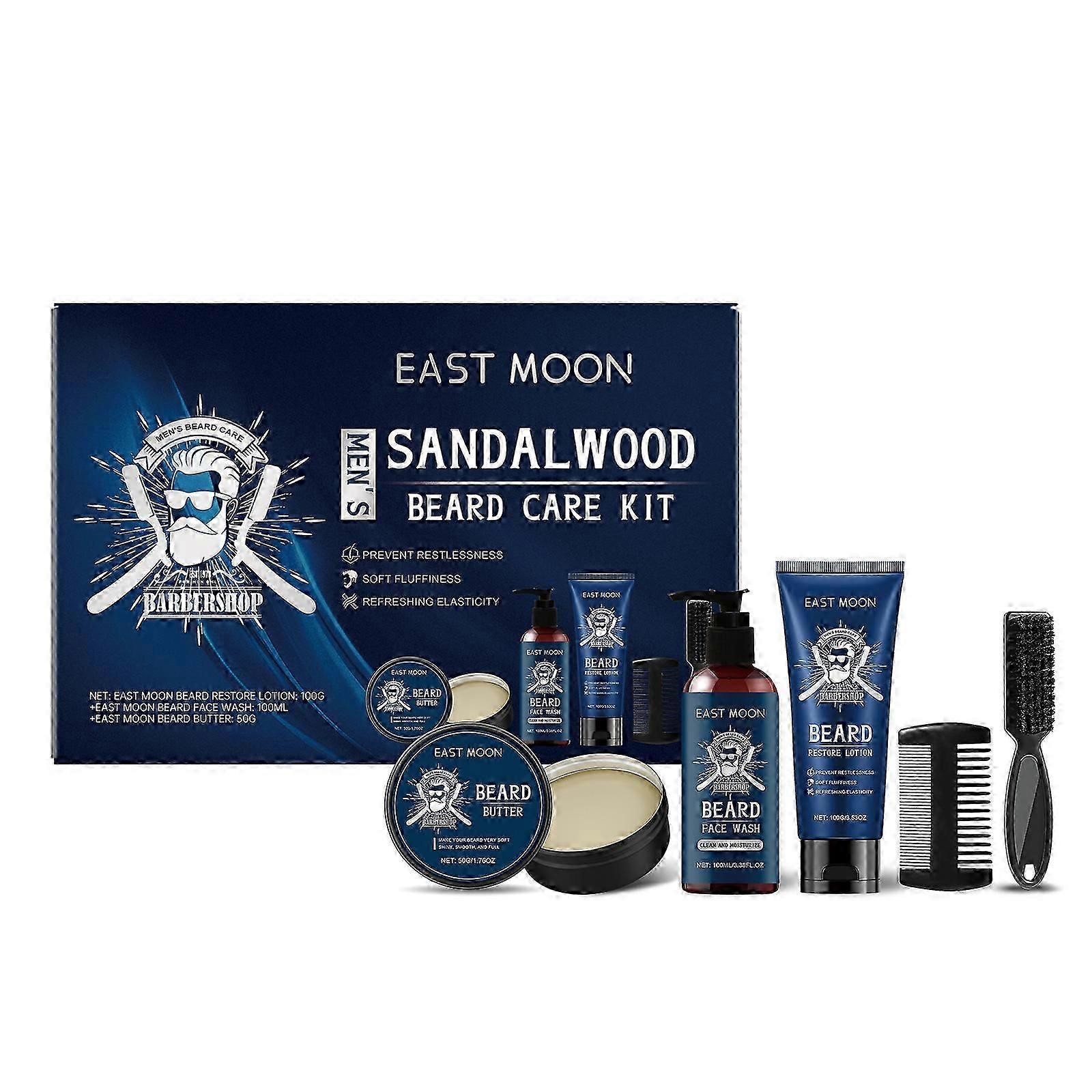Conjunto de Cuidados com a Barba de Sândalo Masculino Nutre e Restaura Cabelos e Aparas