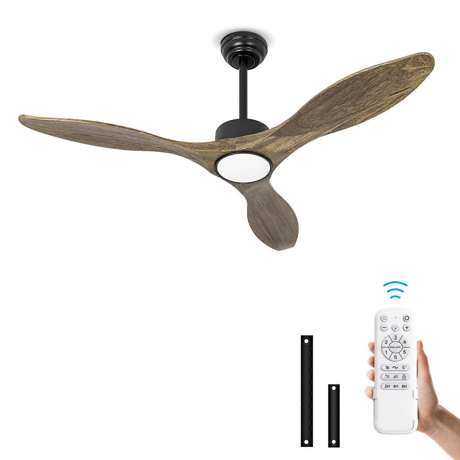 52 Inch Solid Wood Ceiling Fan with Lights, DC Motor, Remote, Dimmable LED, Reversible 3 Blades