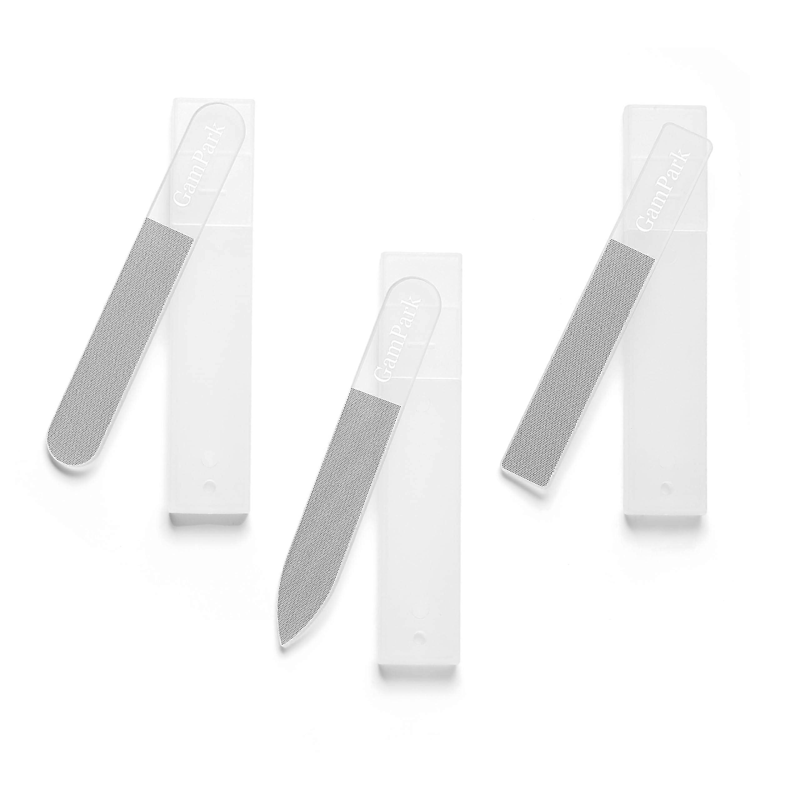 3PCS Glass Nail Files for Natural Nails with Fine Grit, Smooth Precision Filing and Protective Case