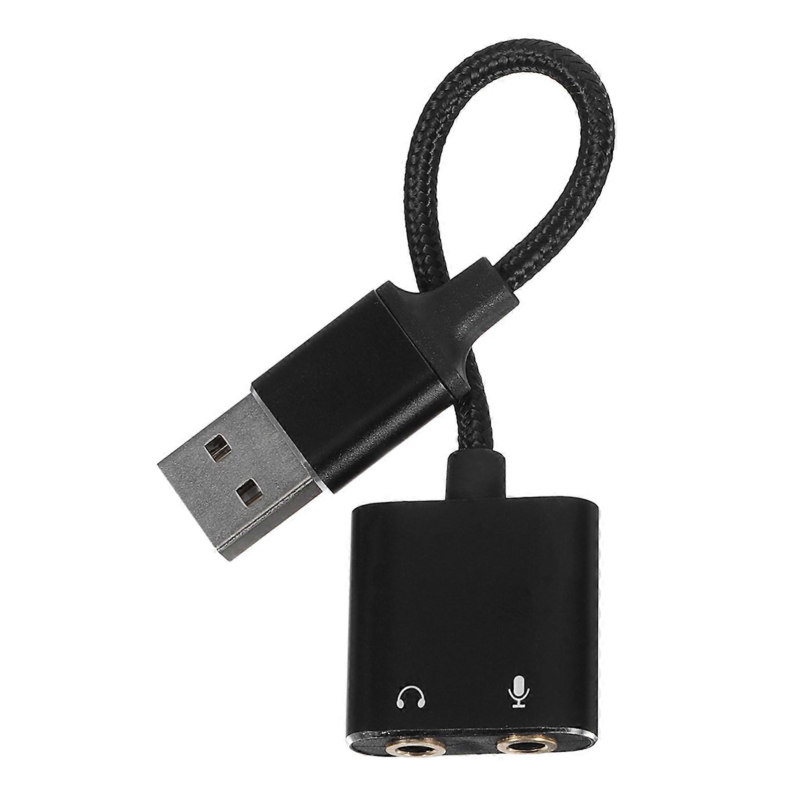 USB Sound Card Adapter with Headphone Microphone Splitter Cable for PC Laptop Tablet Smartphone Black