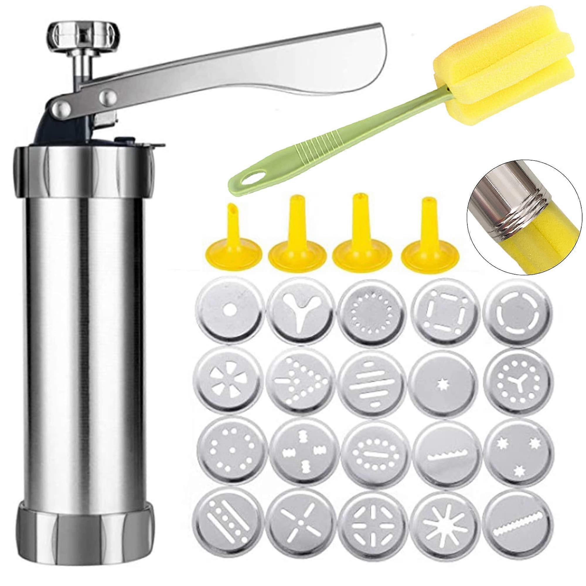 Stainless Steel Cookie Press Gun with 20 Discs and 4 Nozzles for Multiple Biscuit Shapes Baking