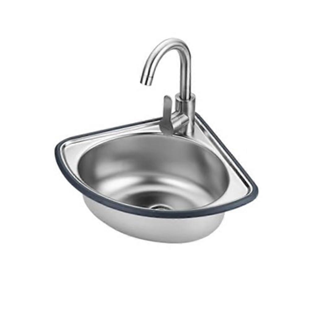 Stainless Steel Triangle Wall Mount Sink with Overflow and Faucet Hole, 34x34x15cm SpaceSaving Design