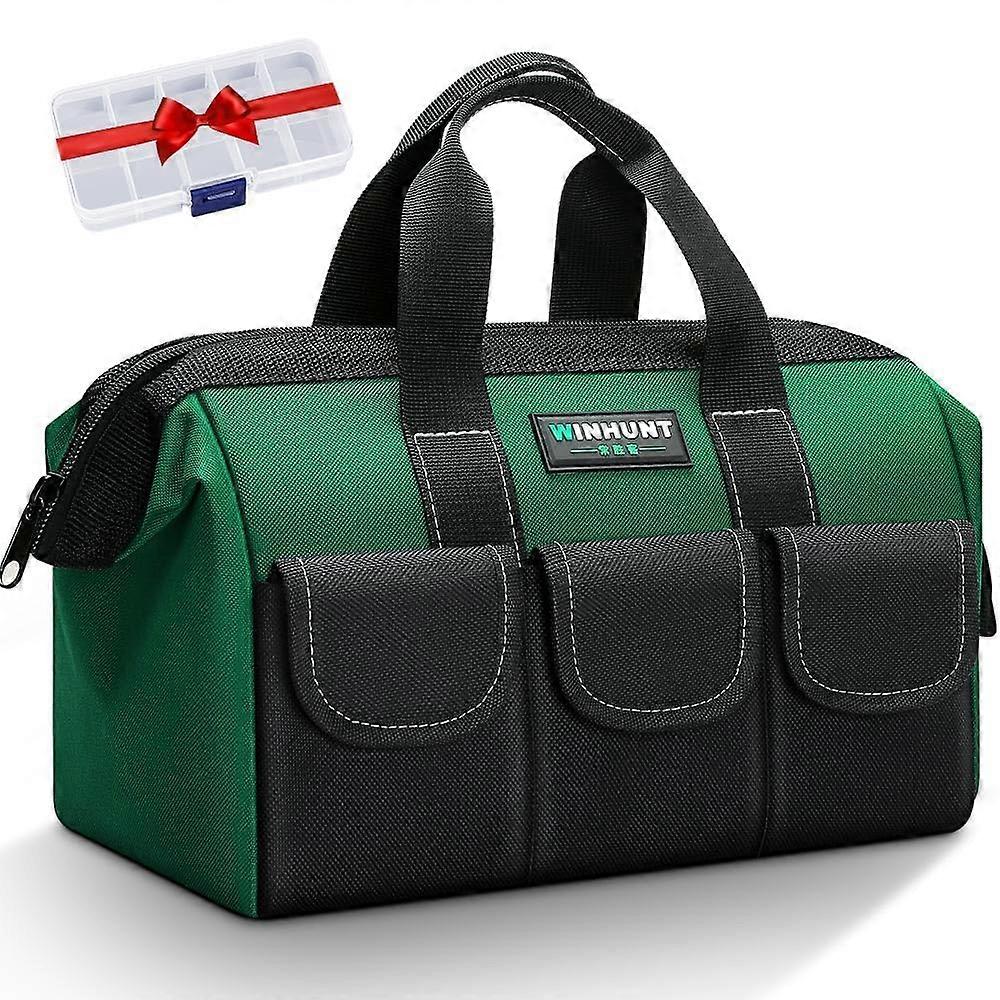 Heavy Duty Tool Bag 12 Inch Green Large Capacity Oxford Fabric with Multiple Pockets for DIY