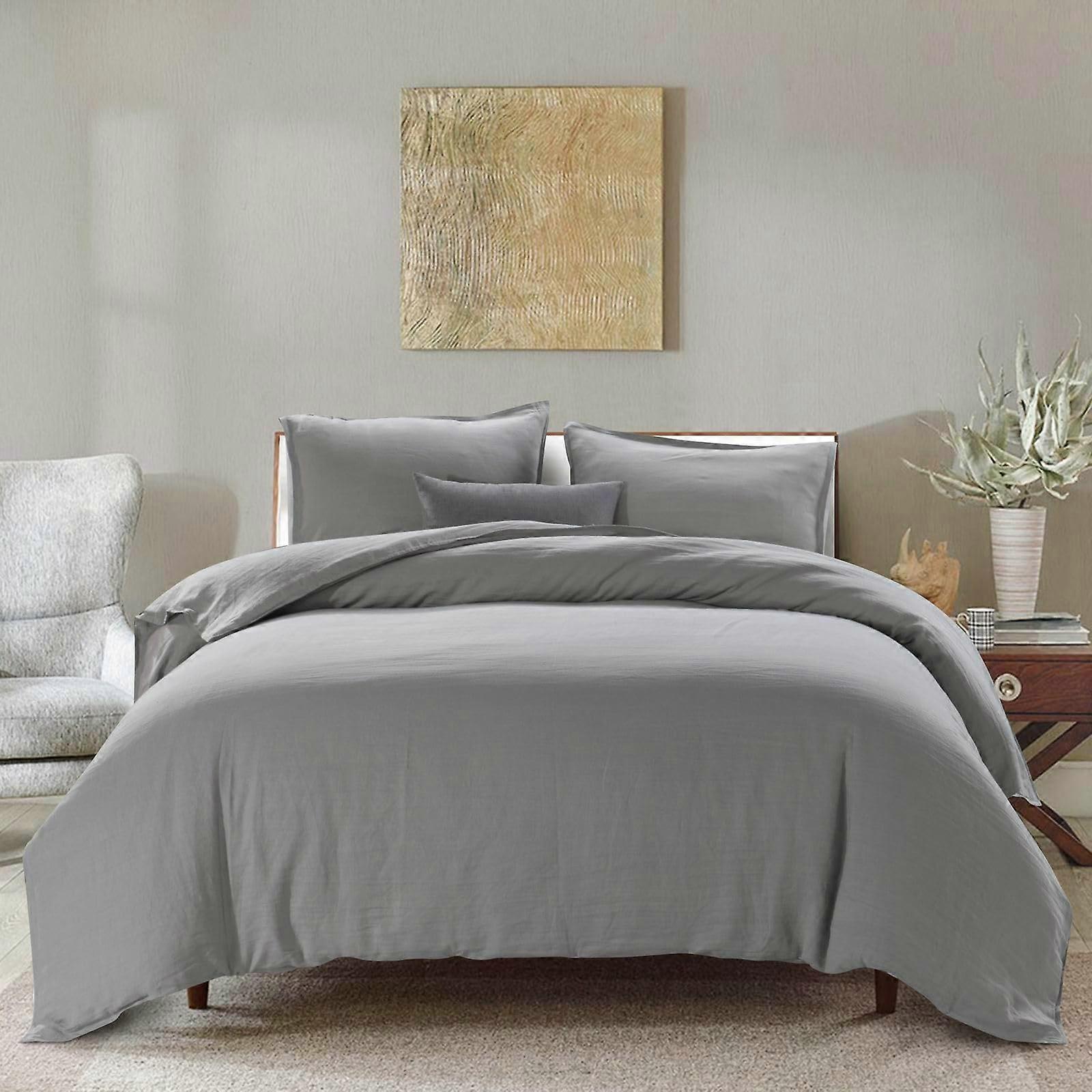 100% French Linen Twin Duvet Cover Set Grey, Soft Stonewashed Bedding with Pillow Sham, OekoTex Certified