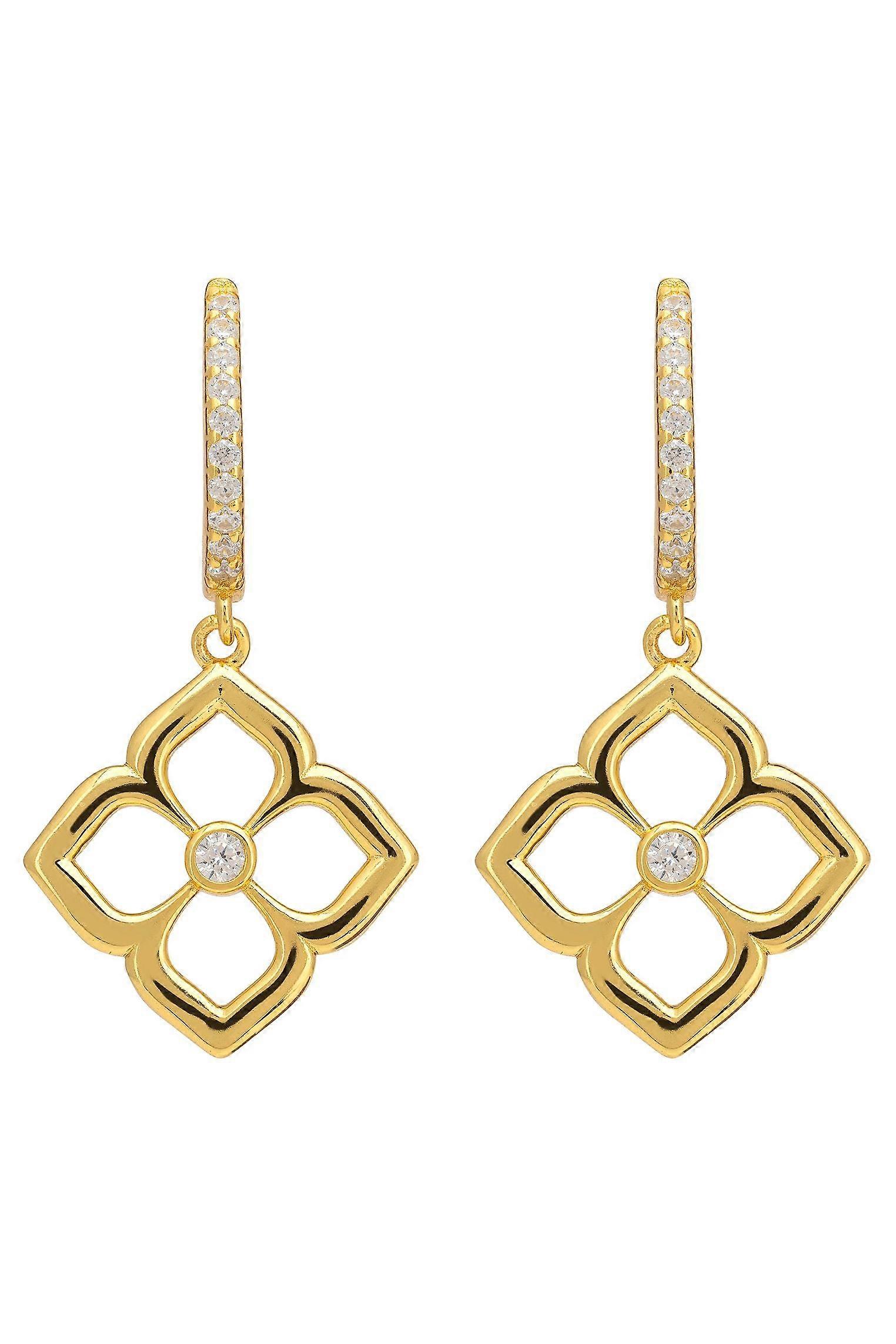 Open Pointed Clover Flower Drop Earrings Gold