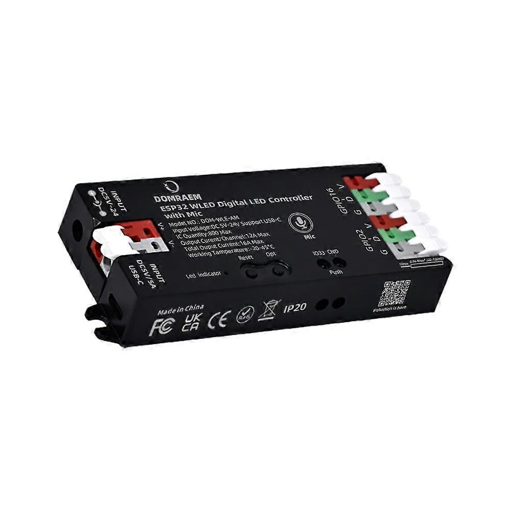 ESP32 LED Strip Controller with Microphone, WiFi Music Sync, USBC, 524V, Smart App Control