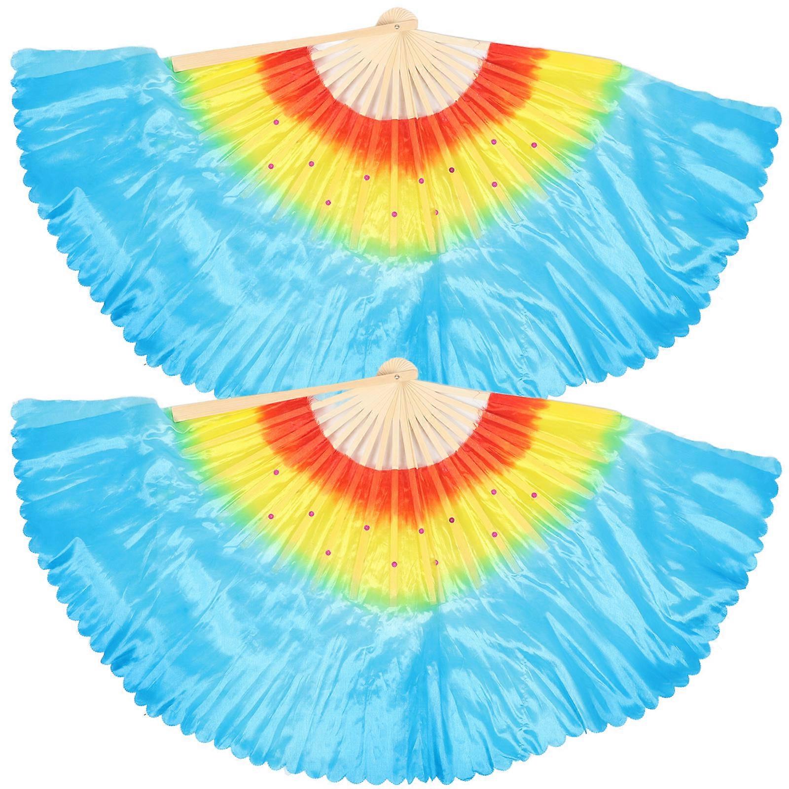 Performance Dance Fan Blue Folding Fan for Exercise 2Pcs Durable Decor
