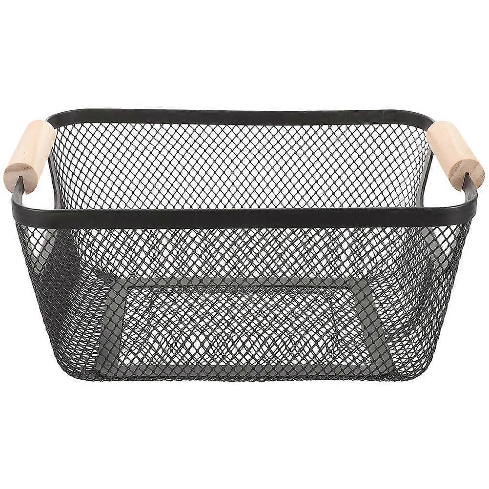 Metal Wire Basket for Storage Rectangular Basket with Wooden Handle
