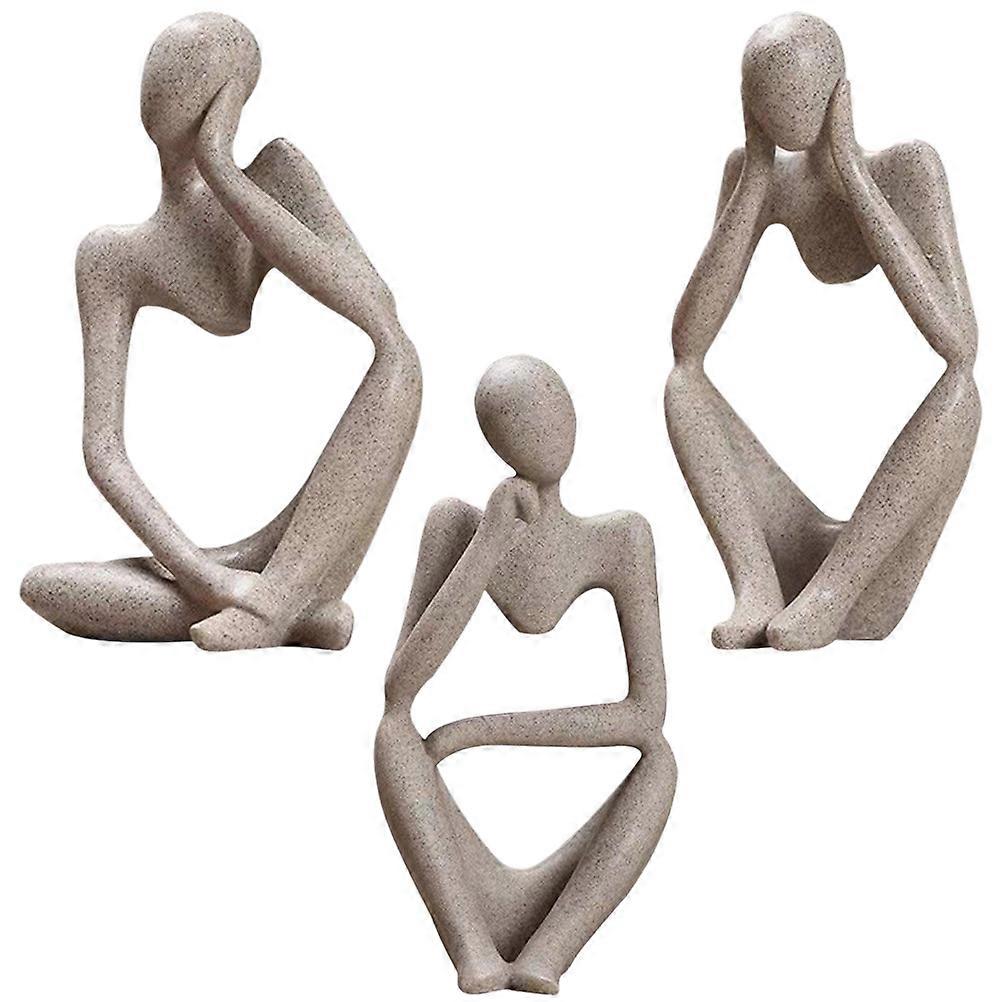 Resin Thinker Statue Abstract Decor for Office Desk 3Pcs Set