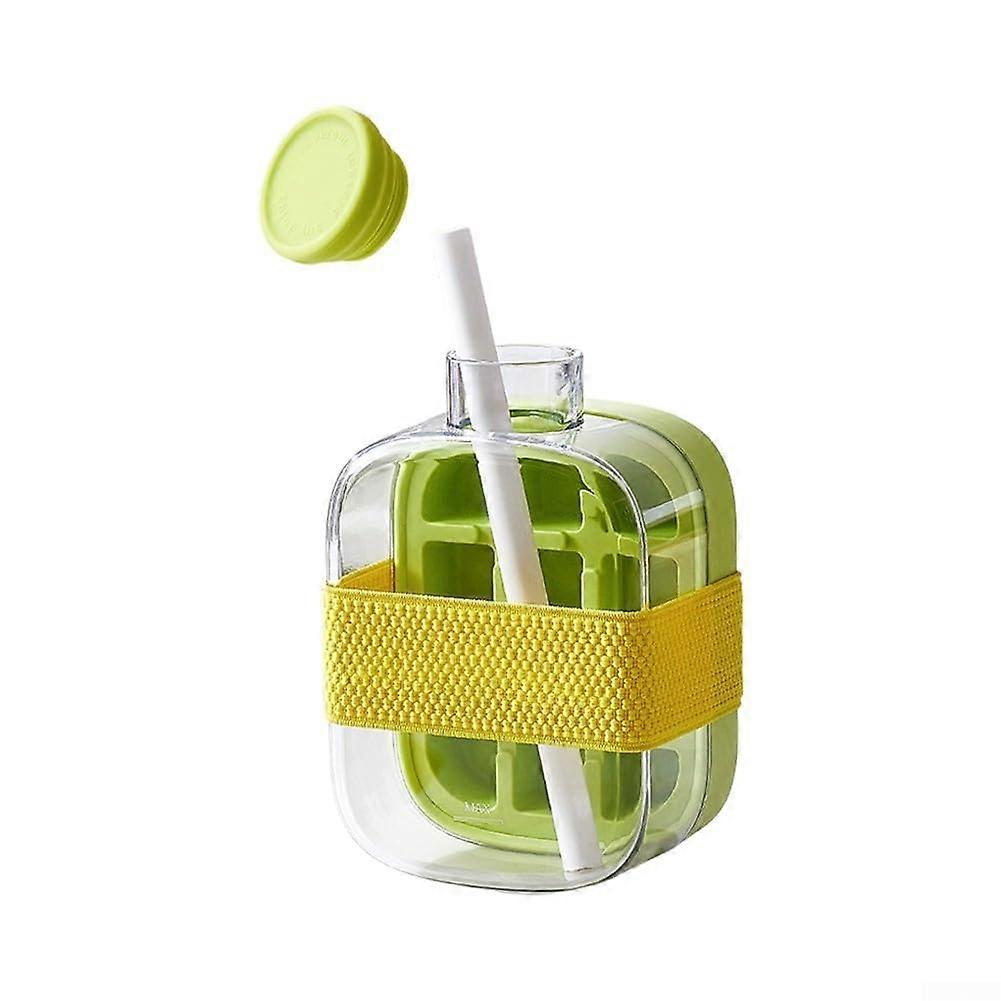 500ml Ice Cube Maker with Straw and Strap, Press Type Easy Release for Home Refrigerators Green