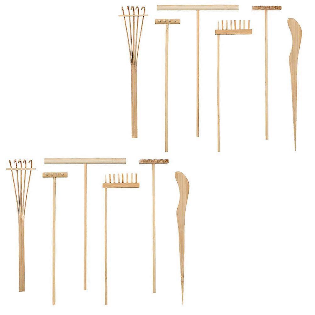 Tea Art Zen Garden Rake Bamboo Tools Kit with 2Sets for Decoration