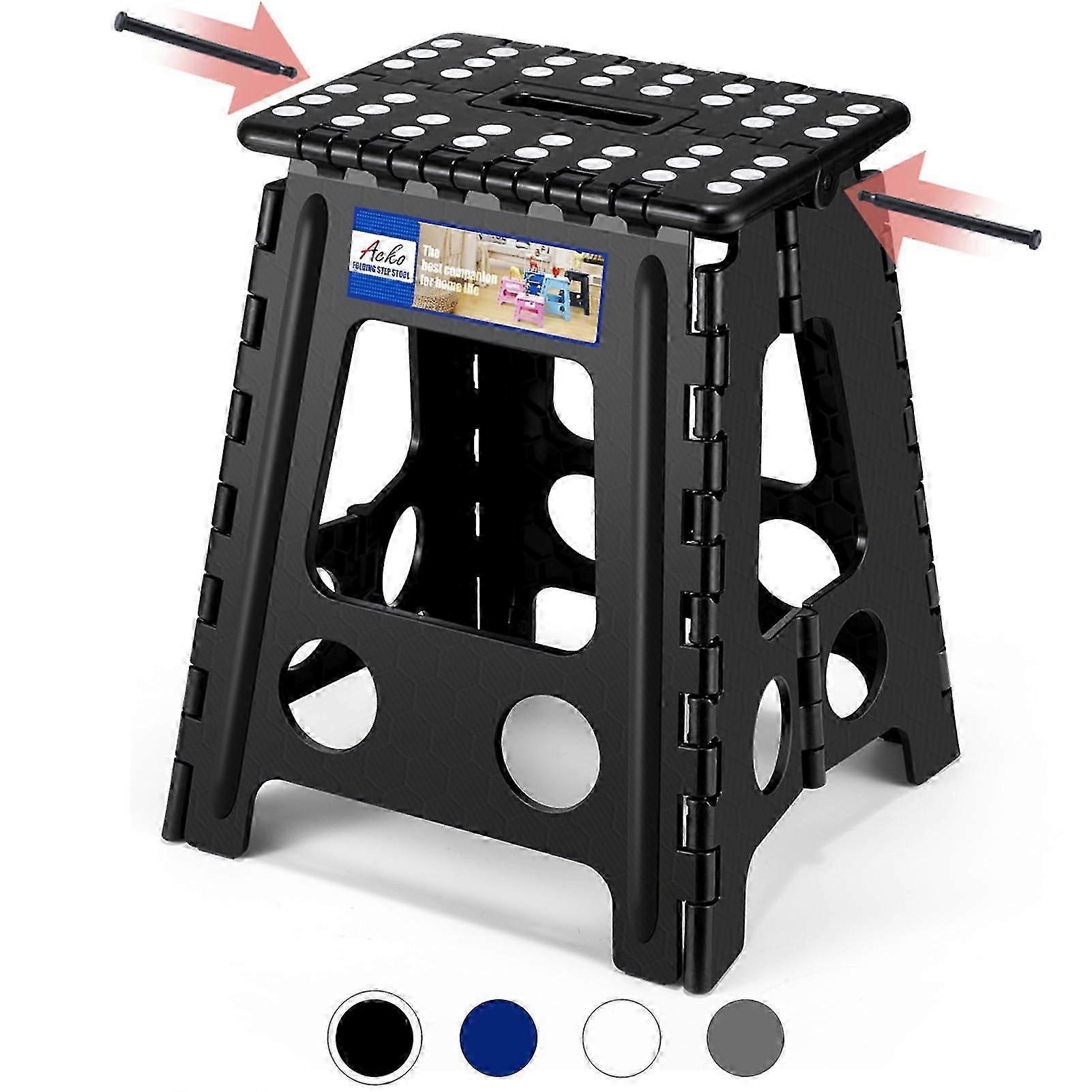 2026 16-inch Foldable Black Step Stool for Kitchen