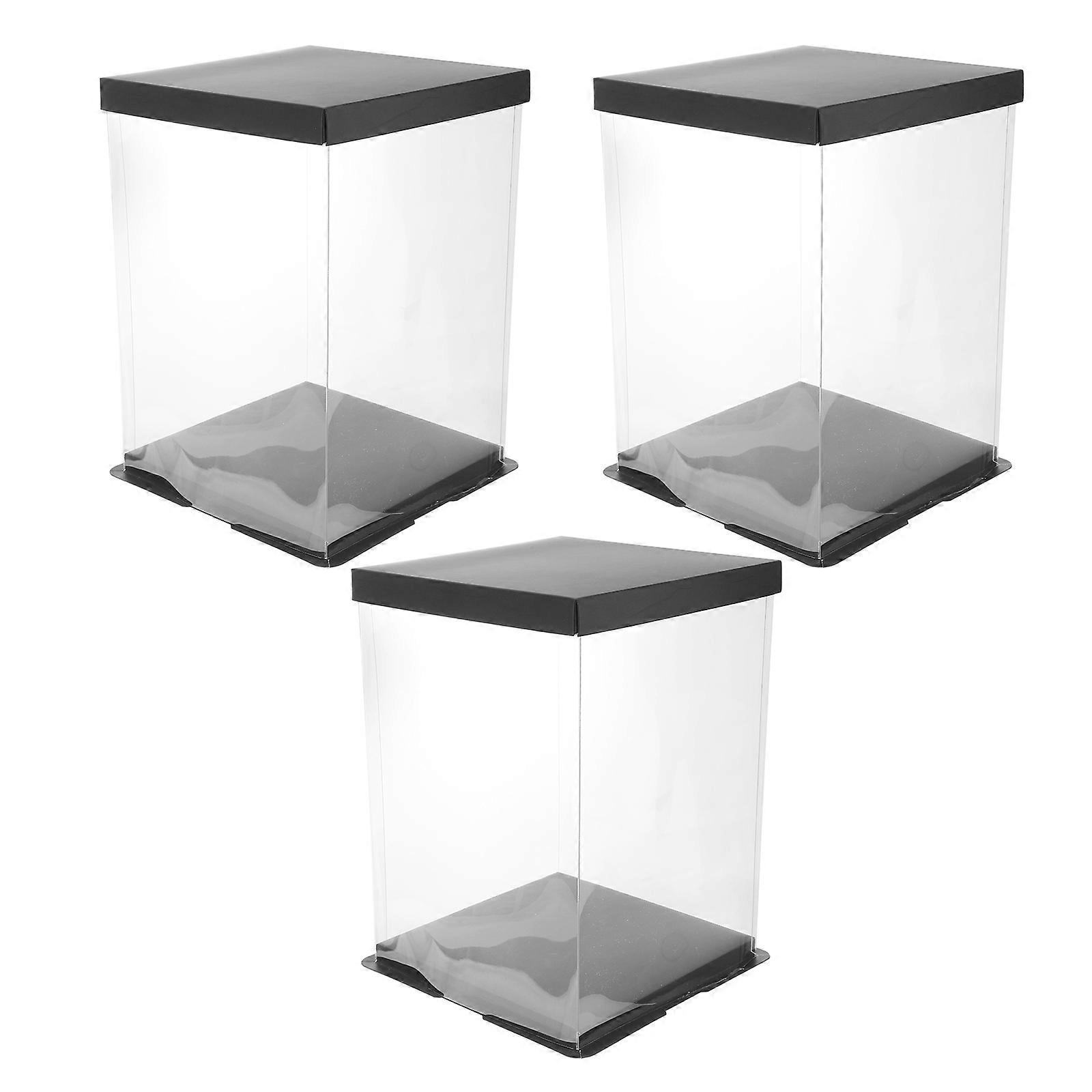 3Pcs Transparent Cake Box Tall for Storage Black Birthday Packaging