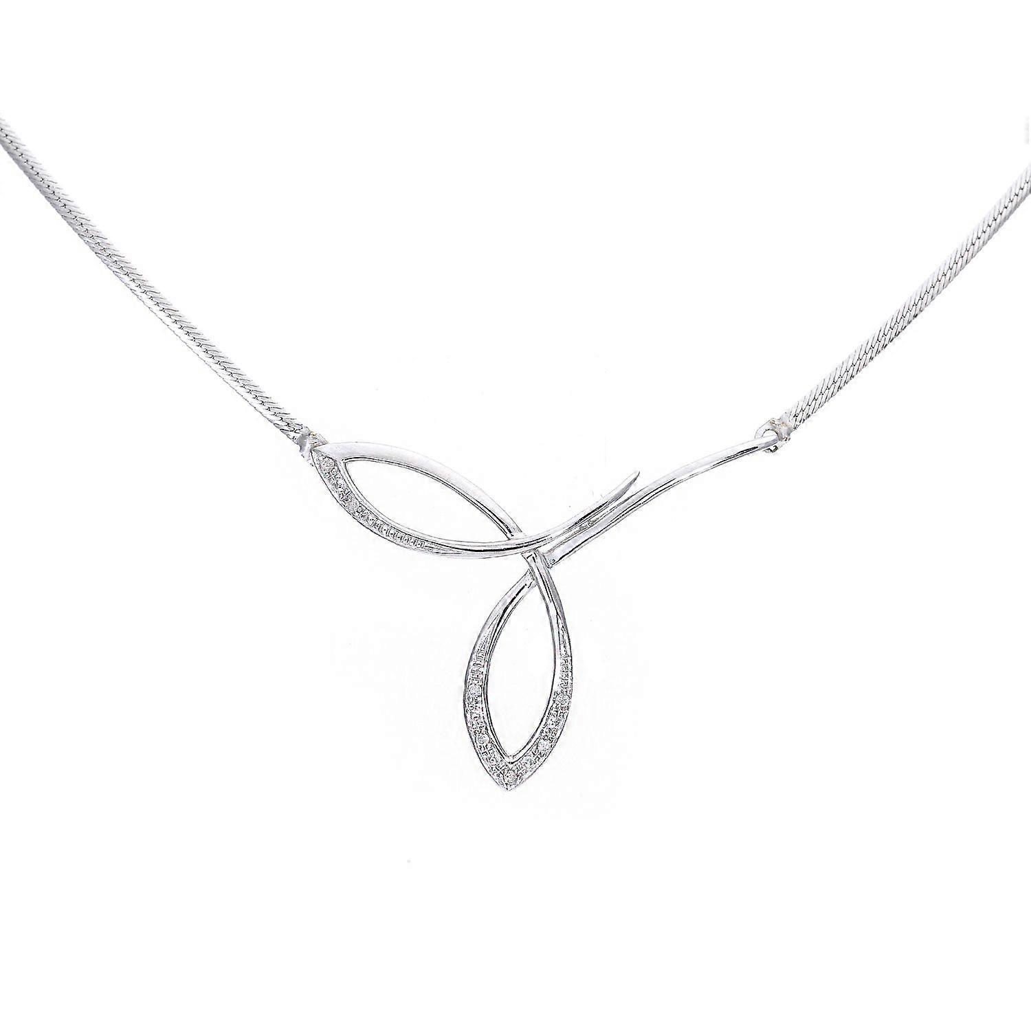 Jewelco London 9ct White Gold Round 3pts Diamond Tri Arc Wishbone Lavalier Necklace 18 inch 46cm