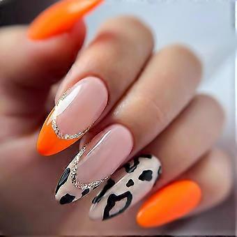 Almond French Tip Press On Nails with Glossy Glitter, SalonQuality Reusable Fake Nails Set 24pcs