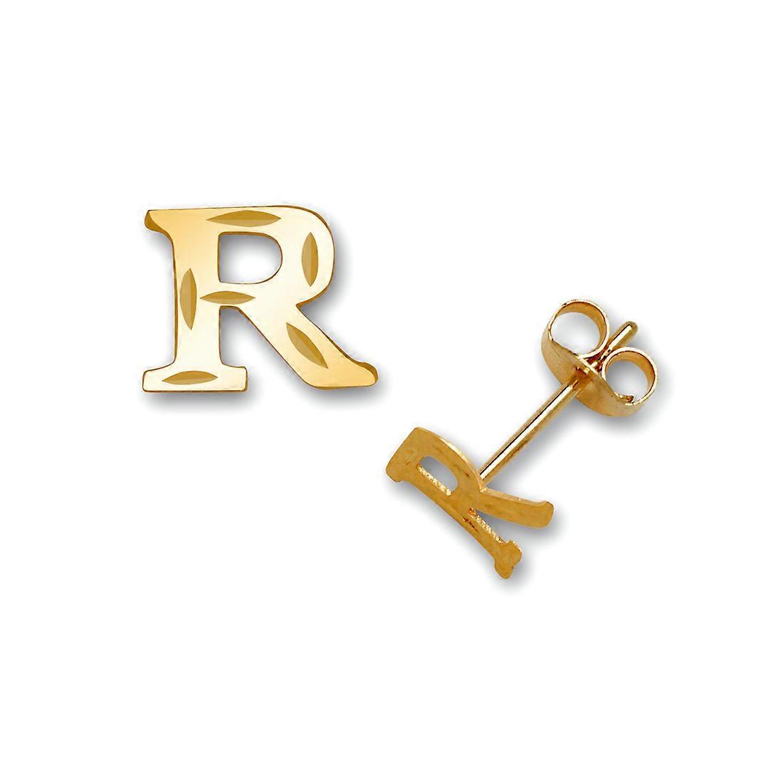 14k Solid Yellow Gold Letter Name Personalized Monogram Initial Stamping Earrings Stud Earring