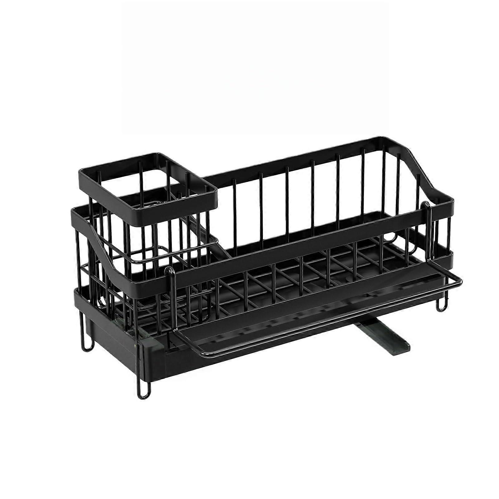 Black Kitchen Sink Organizer Rack with MultiCompartment Storage and Fast Drainage System