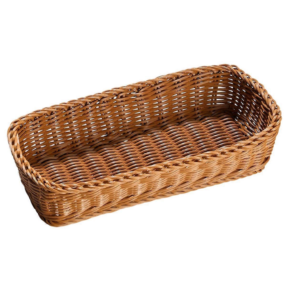 Woven Plastic Cutlery Organizer Basket with NonSkid Base for Compact Flatware Storage Brown